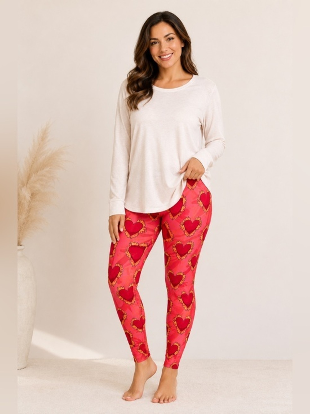 LuLaRoe TC Pink Red Heart Print Valentine Leggings Women’s One Size Plus TC